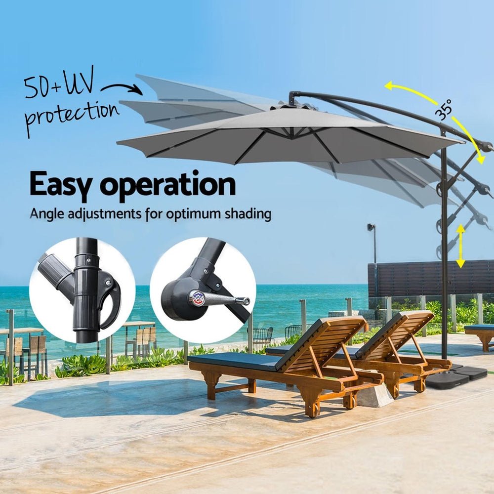 Umbrella Outdoor Umbrellas Cantilever Sun Stand UV Garden Base Grey 3M - Home & Garden > Shading - Rivercity House & Home Co. (ABN 18 642 972 209) - Affordable Modern Furniture Australia