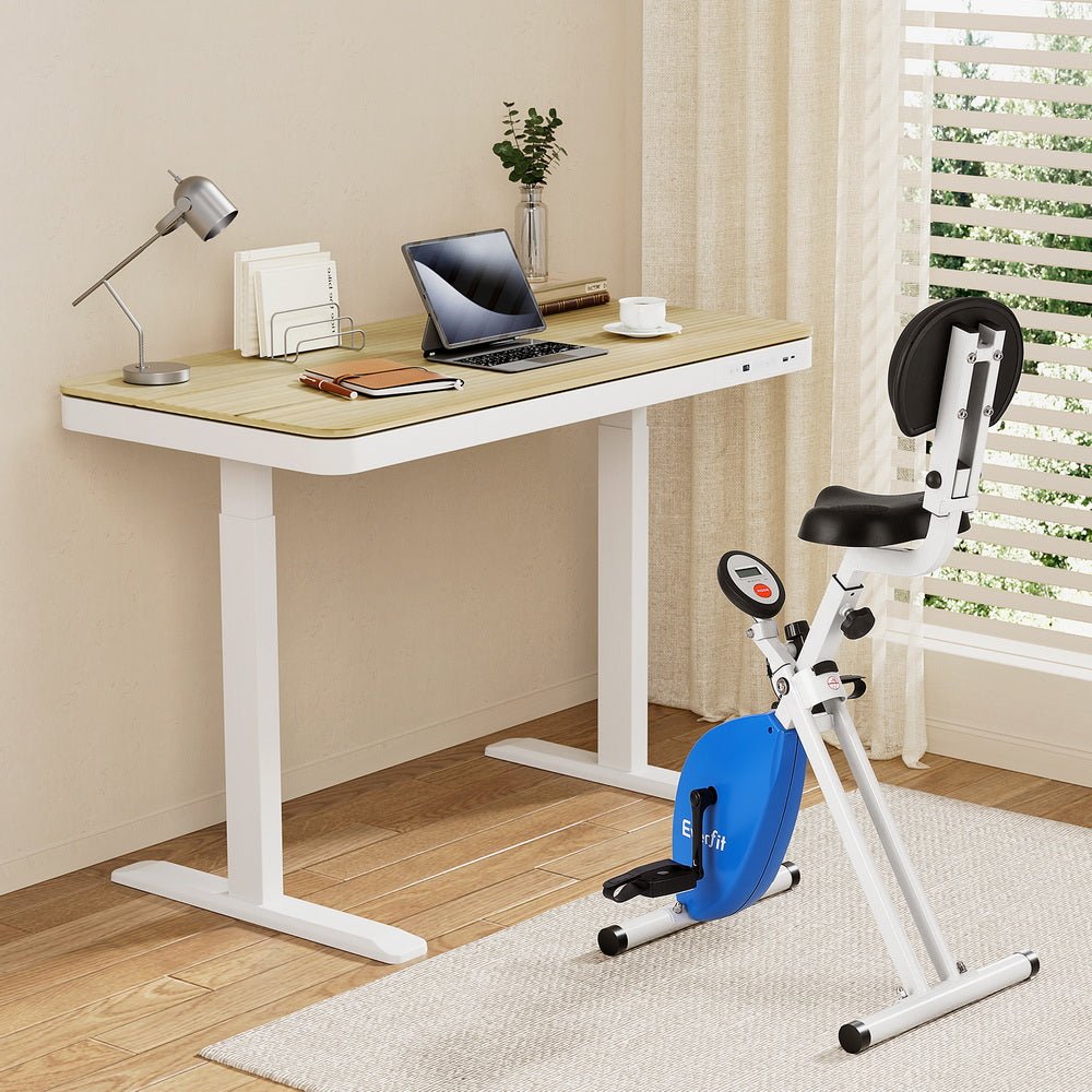 Under Desk Folding X - Bike with 120cm Automatic Standing Desk Magnetic Resistance Oak - Furniture > Office > Desks - Rivercity House & Home Co. (ABN 18 642 972 209) - Affordable Modern Furniture Australia