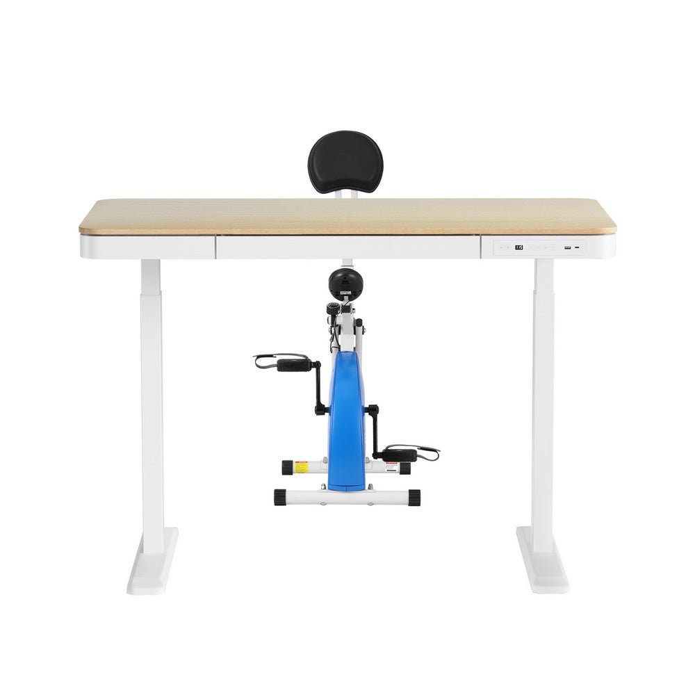 Under Desk Folding X - Bike with 120cm Automatic Standing Desk Magnetic Resistance Oak - Furniture > Office > Desks - Rivercity House & Home Co. (ABN 18 642 972 209) - Affordable Modern Furniture Australia