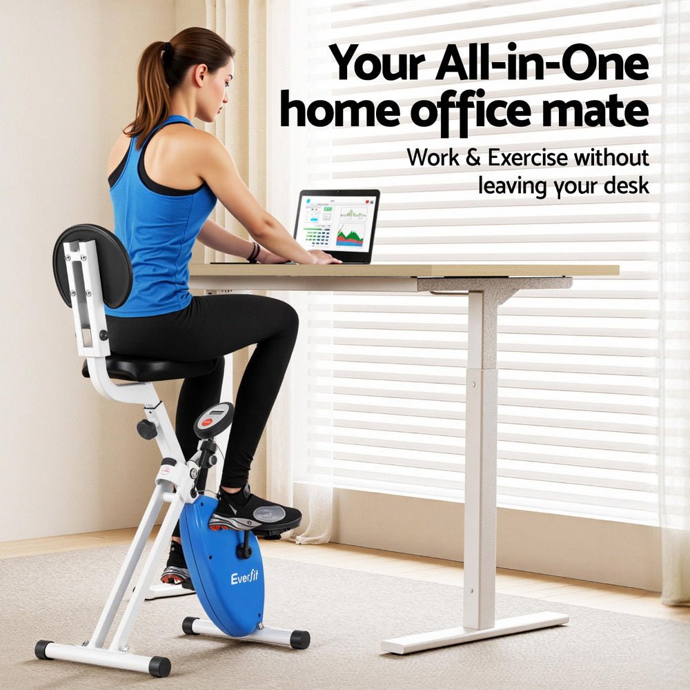 Under Desk Folding X - Bike with 120cm Automatic Standing Desk Magnetic Resistance Oak - Furniture > Office > Desks - Rivercity House & Home Co. (ABN 18 642 972 209) - Affordable Modern Furniture Australia