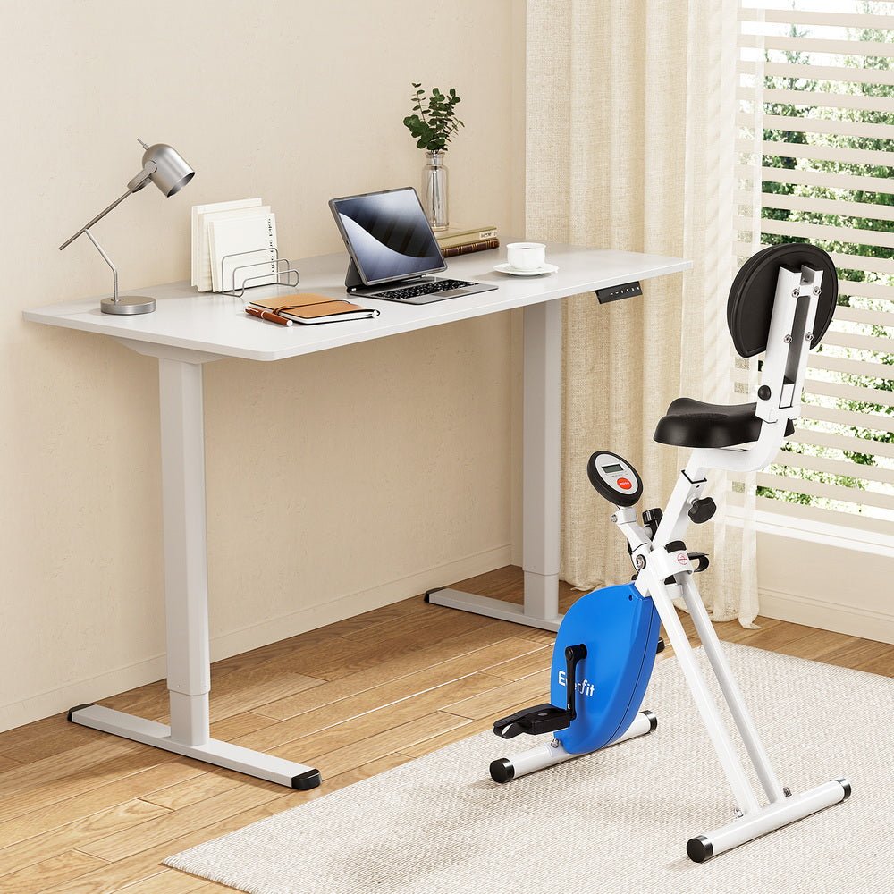Under Desk Folding X - Bike with 120cm Automatic Standing Desk Magnetic Resistance White - Furniture > Office > Desks - Rivercity House & Home Co. (ABN 18 642 972 209) - Affordable Modern Furniture Australia