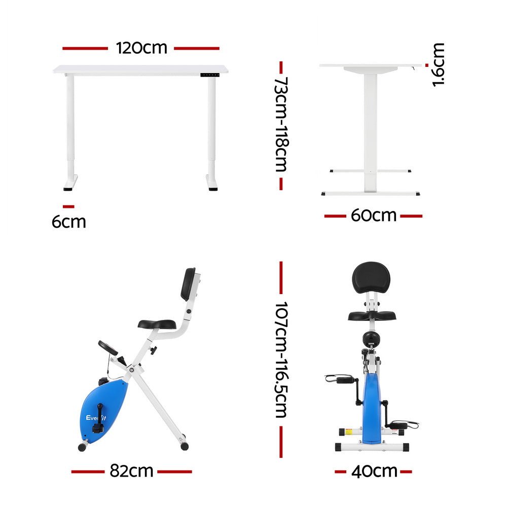 Under Desk Folding X - Bike with 120cm Automatic Standing Desk Magnetic Resistance White - Furniture > Office > Desks - Rivercity House & Home Co. (ABN 18 642 972 209) - Affordable Modern Furniture Australia
