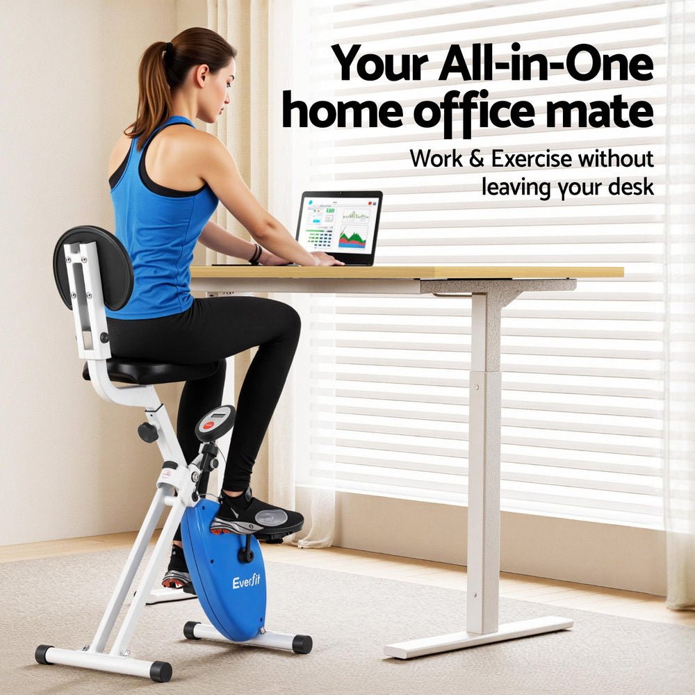 Under Desk Folding X - Bike with 140cm Automatic Standing Desk Magnetic Resistance Oak - Furniture > Office > Desks - Rivercity House & Home Co. (ABN 18 642 972 209) - Affordable Modern Furniture Australia