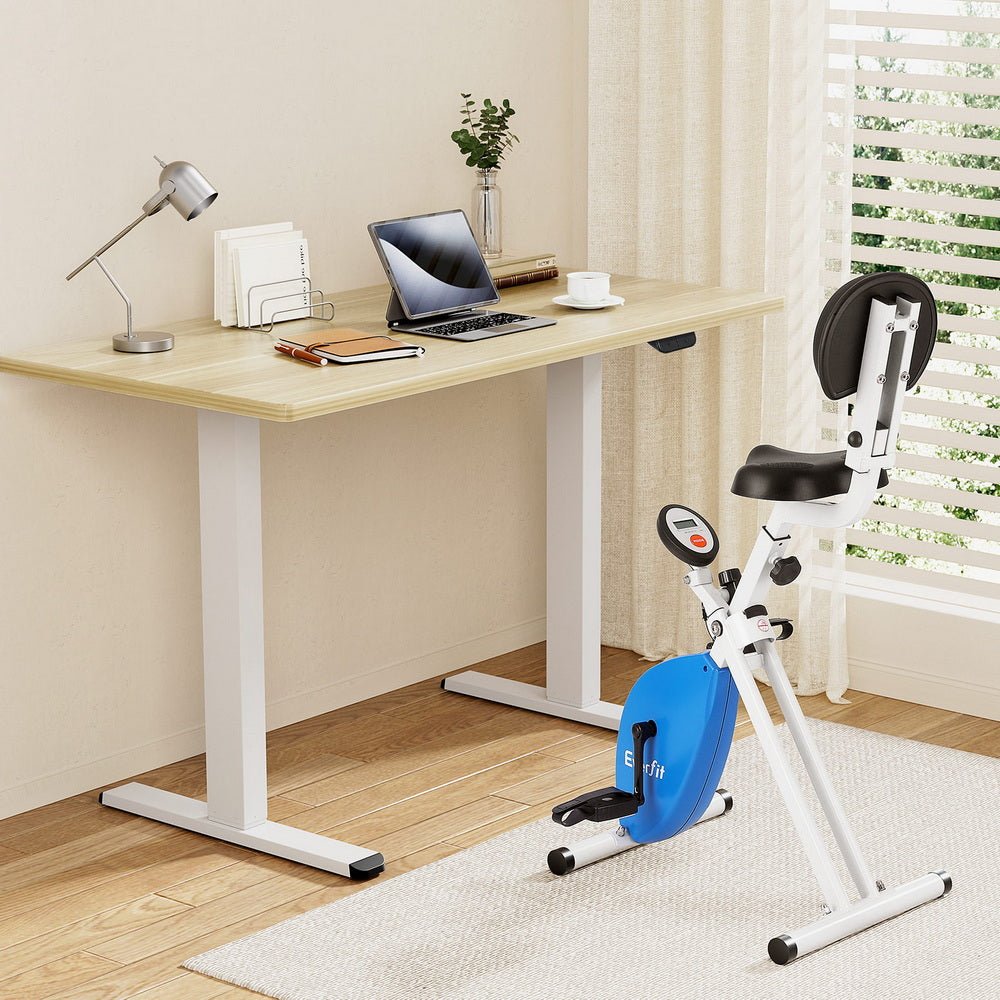Under Desk Folding X - Bike with 140cm Automatic Standing Desk Magnetic Resistance Oak - Furniture > Office > Desks - Rivercity House & Home Co. (ABN 18 642 972 209) - Affordable Modern Furniture Australia