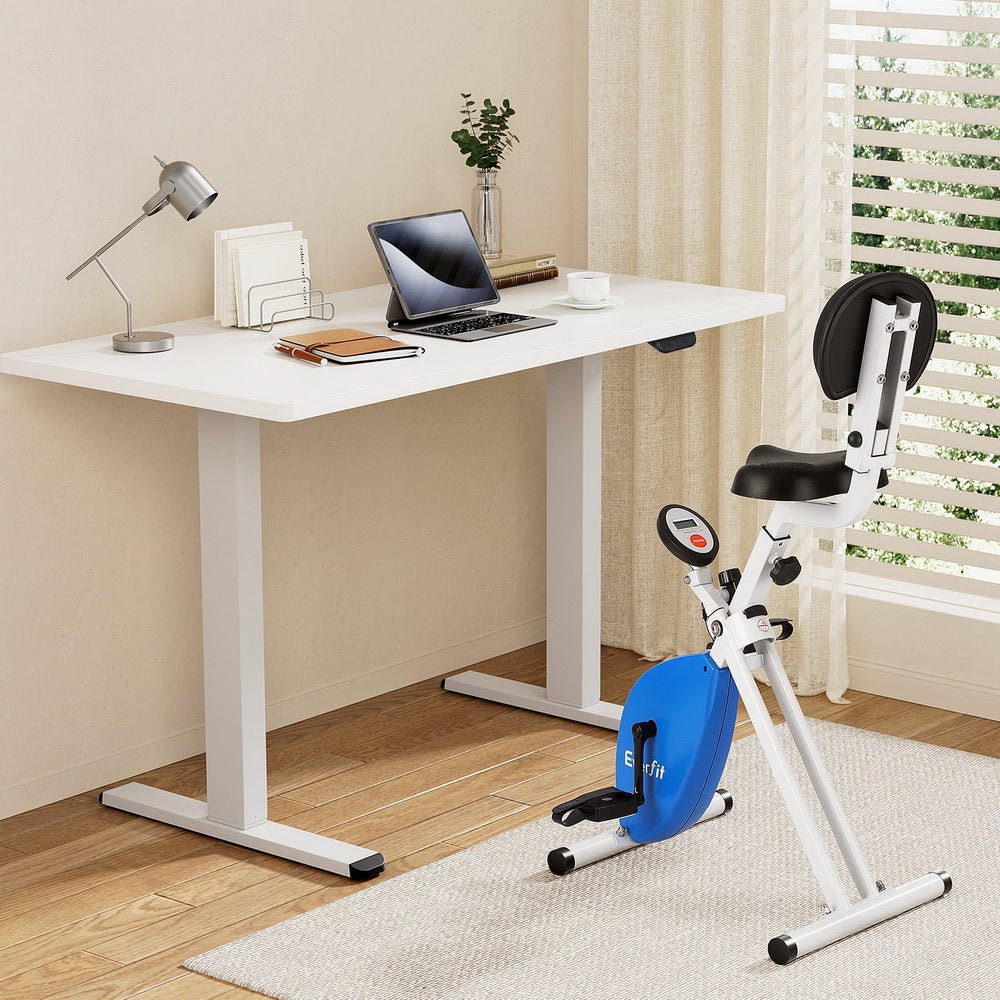 Under Desk Folding X - Bike with 140cm Automatic Standing Desk Magnetic Resistance White - Furniture > Office > Desks - Rivercity House & Home Co. (ABN 18 642 972 209) - Affordable Modern Furniture Australia