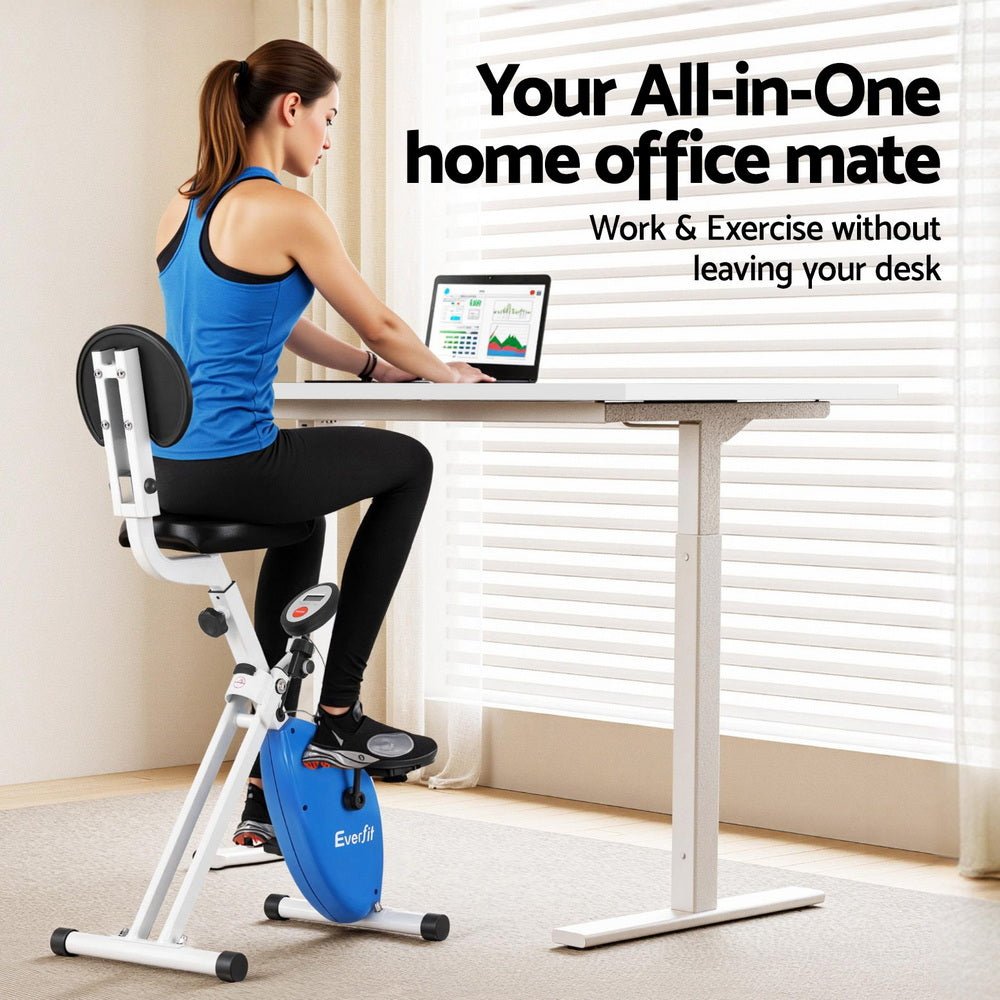 Under Desk Folding X - Bike with 140cm Automatic Standing Desk Magnetic Resistance White - Furniture > Office > Desks - Rivercity House & Home Co. (ABN 18 642 972 209) - Affordable Modern Furniture Australia