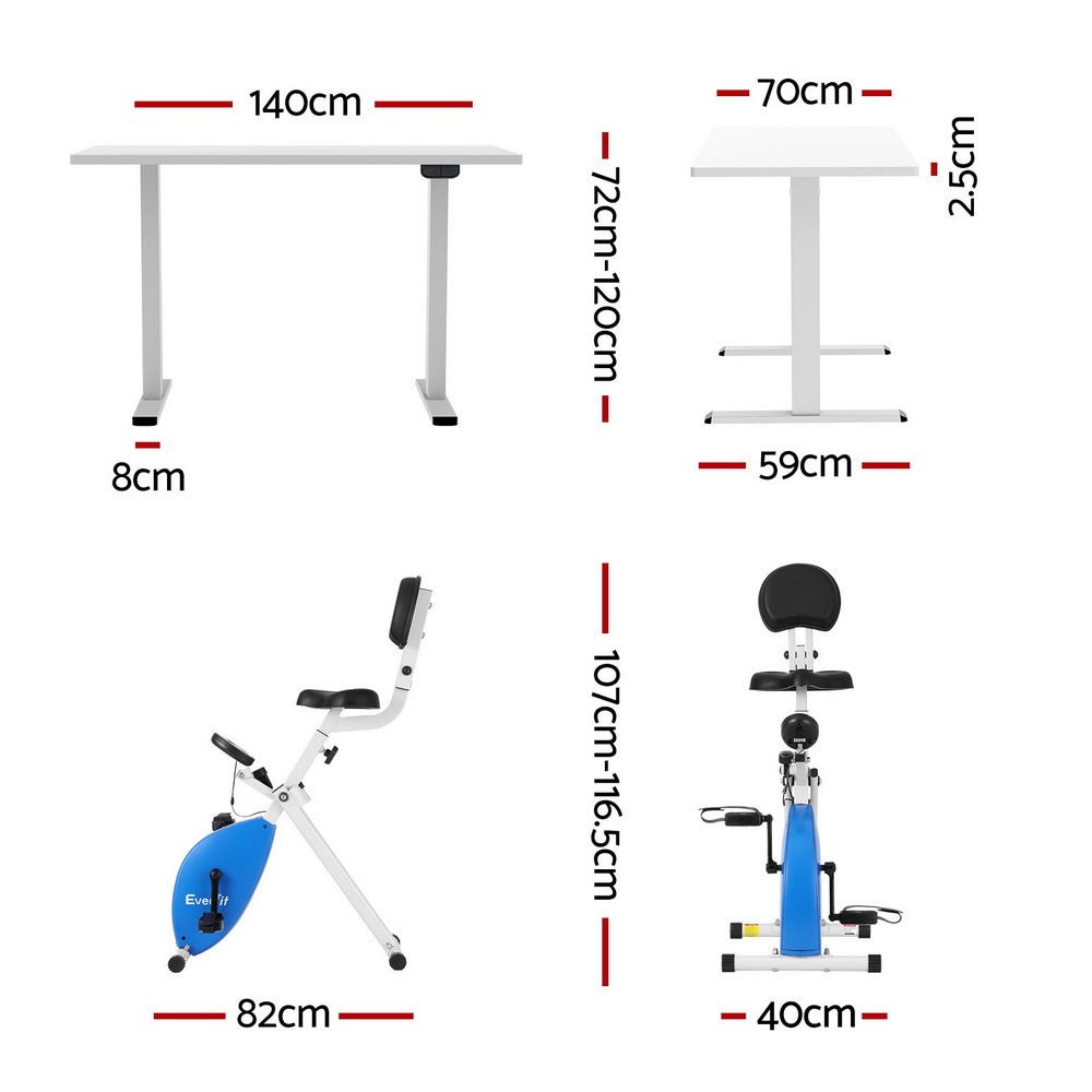 Under Desk Folding X - Bike with 140cm Automatic Standing Desk Magnetic Resistance White - Furniture > Office > Desks - Rivercity House & Home Co. (ABN 18 642 972 209) - Affordable Modern Furniture Australia