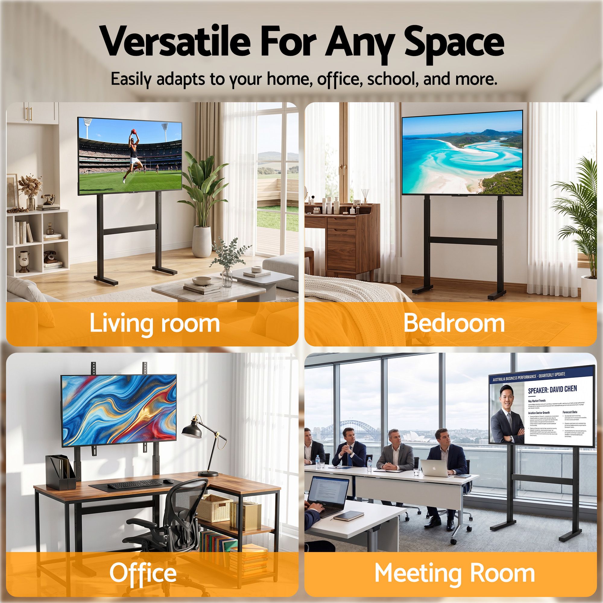 Universal Floor TV Stand for 32-100 Inch Screens with 40kg Capacity - Black - Appliances > TV > TVs & Accessories - Rivercity House & Home Co. (ABN 18 642 972 209) - Affordable Modern Furniture Australia