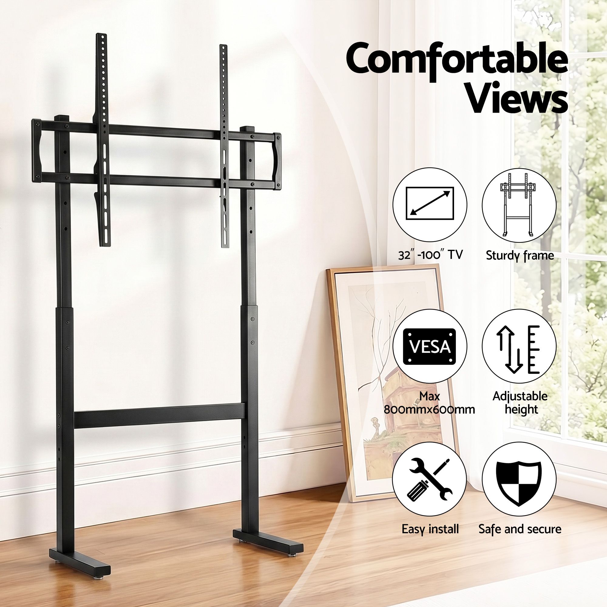 Universal Floor TV Stand for 32-100 Inch Screens with 40kg Capacity - Black - Appliances > TV > TVs & Accessories - Rivercity House & Home Co. (ABN 18 642 972 209) - Affordable Modern Furniture Australia