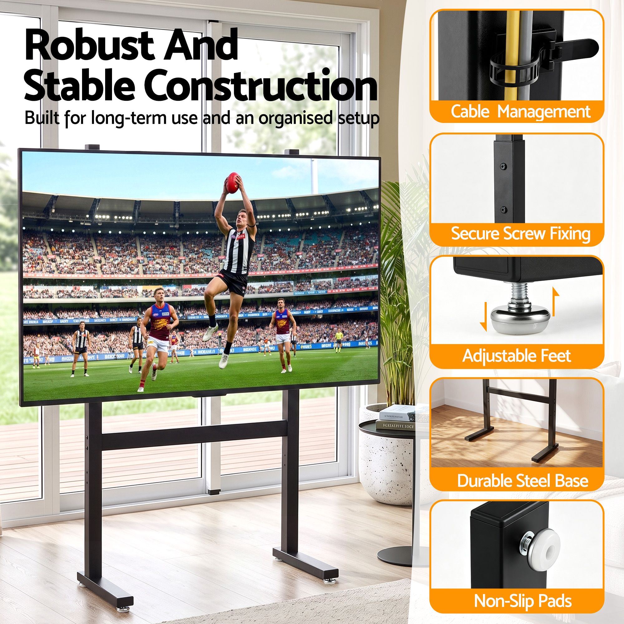 Universal Floor TV Stand for 32-100 Inch Screens with 40kg Capacity - Black - Appliances > TV > TVs & Accessories - Rivercity House & Home Co. (ABN 18 642 972 209) - Affordable Modern Furniture Australia