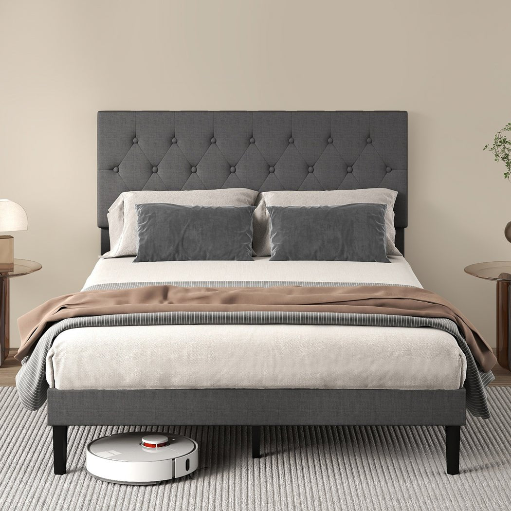 Upholstered Double Platform Bed Frame with Storage - Dark Grey - Rivercity House & Home Co. (ABN 18 642 972 209) - Affordable Modern Furniture Australia