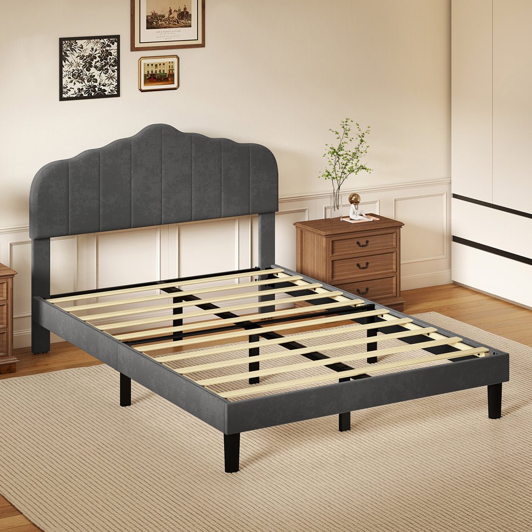 Upholstered Double Platform Bed Frame with Storage - Dark Grey - Rivercity House & Home Co. (ABN 18 642 972 209) - Affordable Modern Furniture Australia