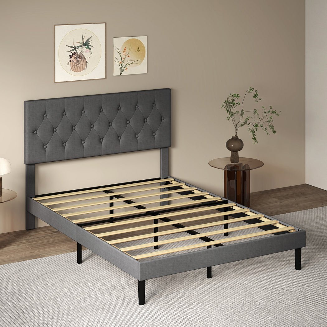 Upholstered Double Platform Bed Frame with Storage - Dark Grey - Rivercity House & Home Co. (ABN 18 642 972 209) - Affordable Modern Furniture Australia
