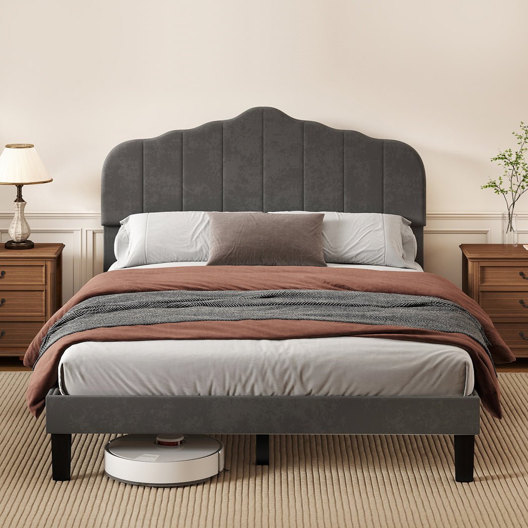 Upholstered Double Platform Bed Frame with Storage - Dark Grey - Rivercity House & Home Co. (ABN 18 642 972 209) - Affordable Modern Furniture Australia