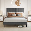 Upholstered Double Platform Bed Frame with Storage - Dark Grey