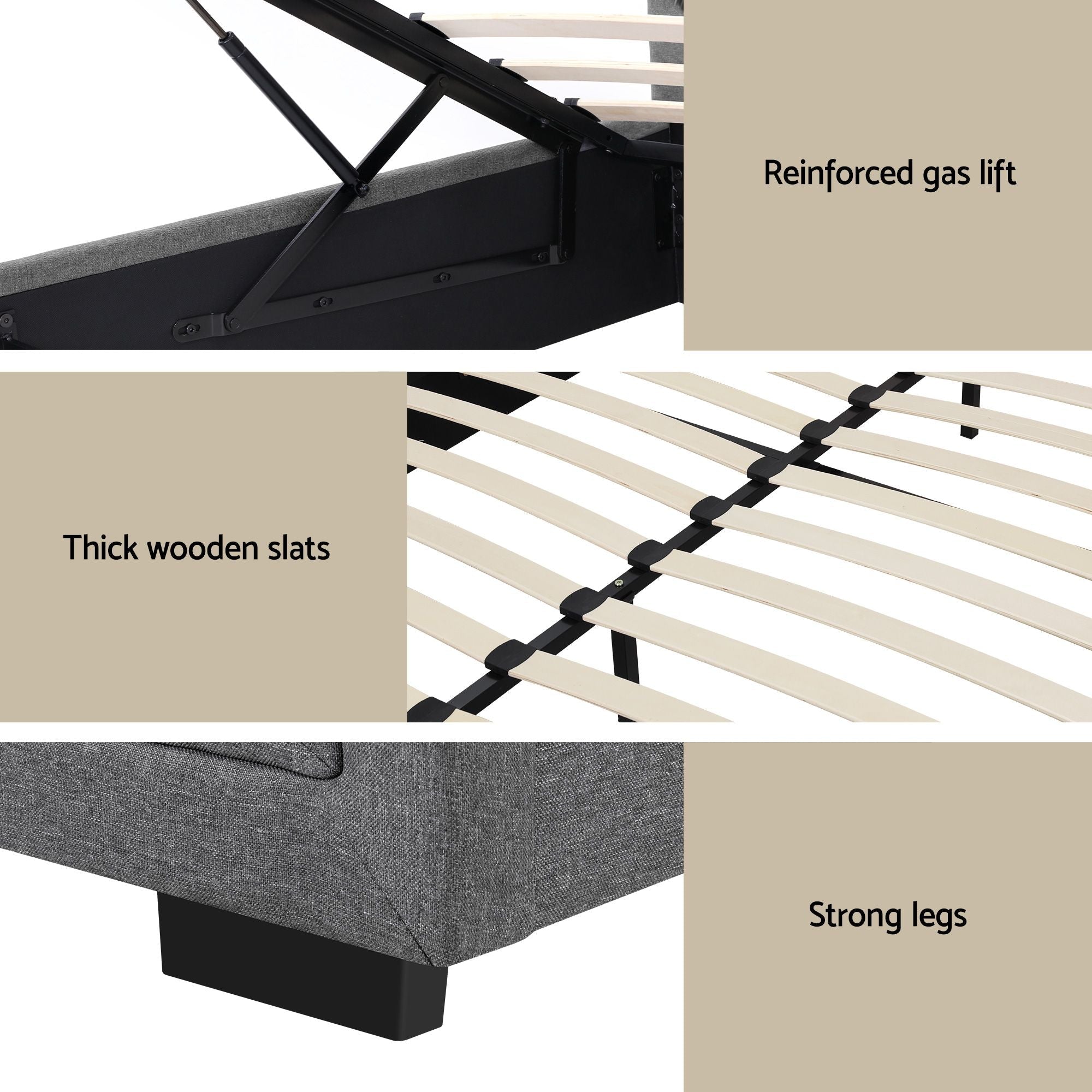 Upholstered Queen Gas Lift Storage Bed Frame with 2 - Drawer Bedside Table Set - Furniture > Bedroom > Beds & Bed Frames - Rivercity House & Home Co. (ABN 18 642 972 209) - Affordable Modern Furniture Australia