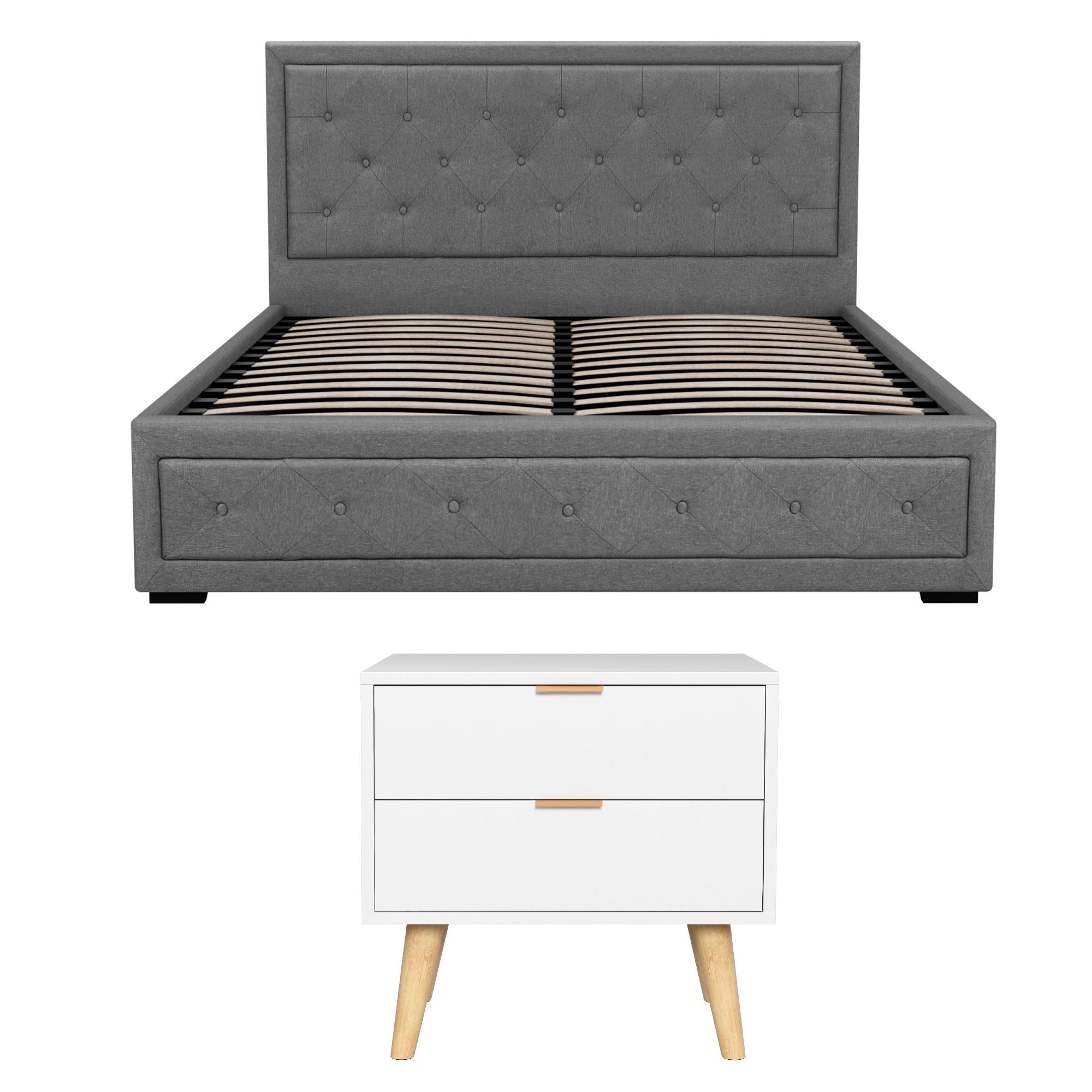 Upholstered Queen Gas Lift Storage Bed Frame with 2 - Drawer Bedside Table Set - Furniture > Bedroom > Beds & Bed Frames - Rivercity House & Home Co. (ABN 18 642 972 209) - Affordable Modern Furniture Australia