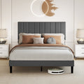 Upholstered Queen Platform Bed Frame with Storage - Dark Grey