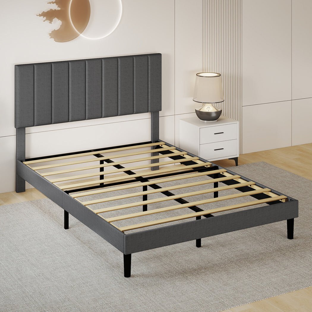 Upholstered Queen Platform Bed Frame with Storage - Dark Grey - Rivercity House & Home Co. (ABN 18 642 972 209) - Affordable Modern Furniture Australia