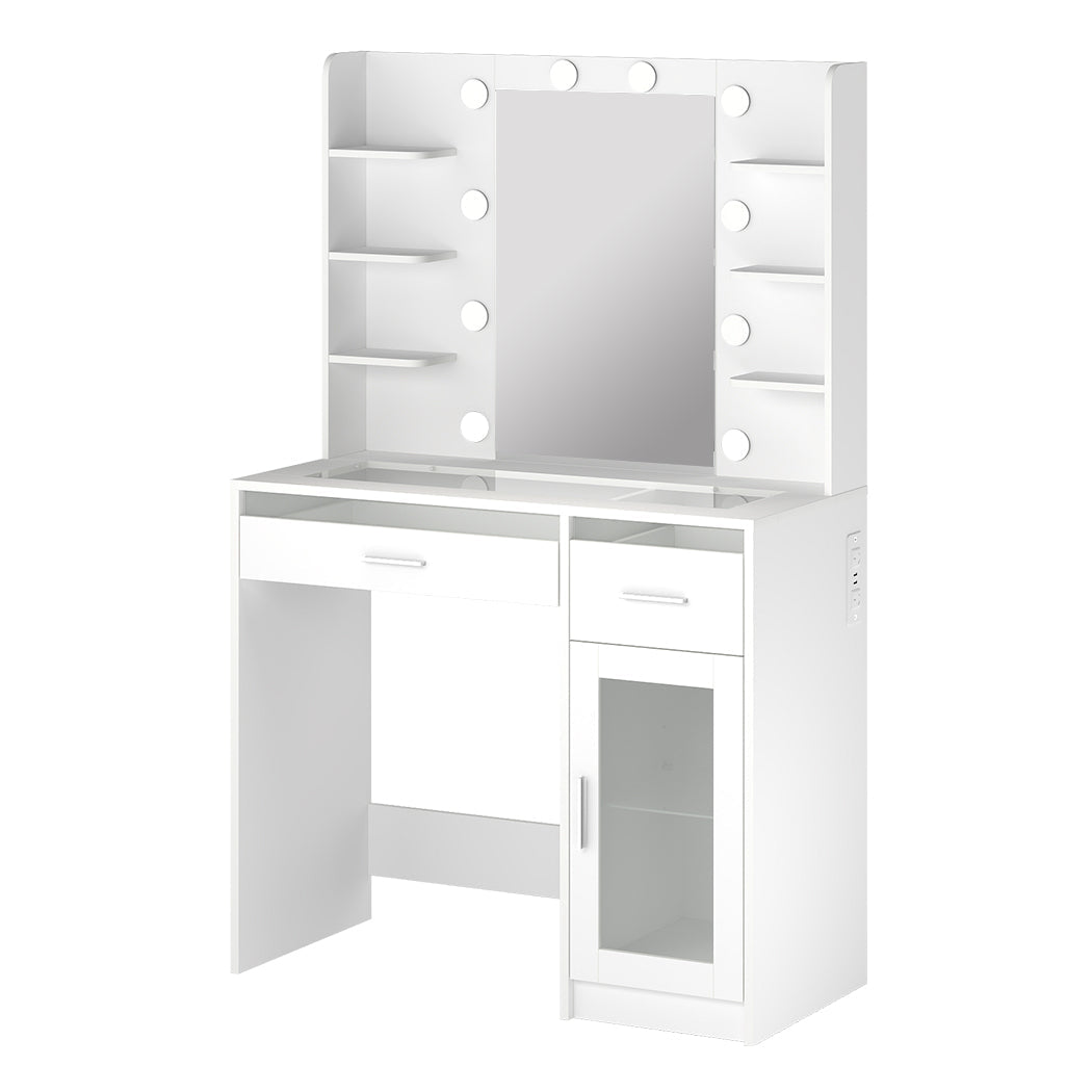 Vanity Desk with LED Makeup Mirror and Storage Dressing Table - White - Rivercity House & Home Co. (ABN 18 642 972 209) - Affordable Modern Furniture Australia