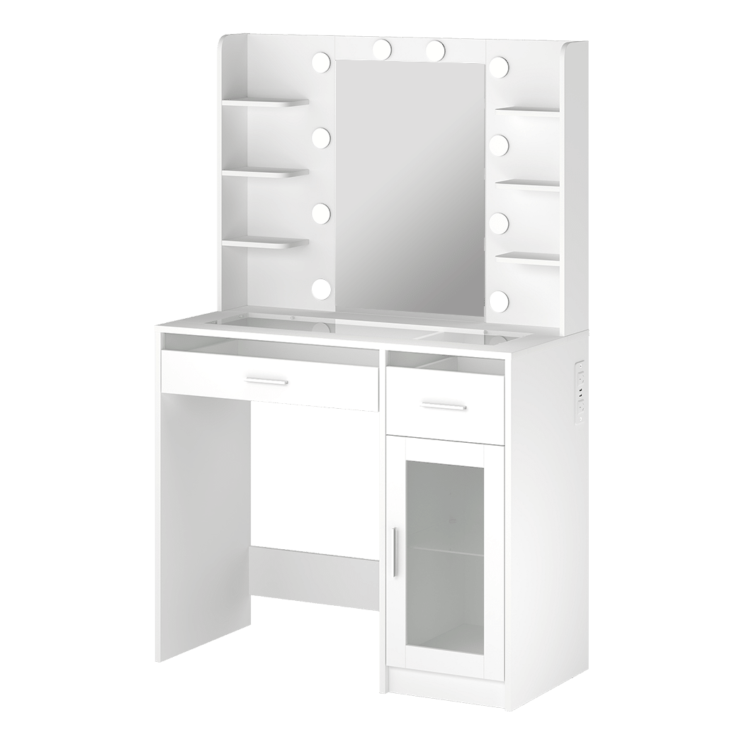 Vanity Desk with LED Makeup Mirror and Storage Dressing Table - White - Rivercity House & Home Co. (ABN 18 642 972 209) - Affordable Modern Furniture Australia