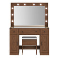 Vanity Dressing Table with LED Makeup Mirror, 3 Drawers & Stool - Vintage Brown