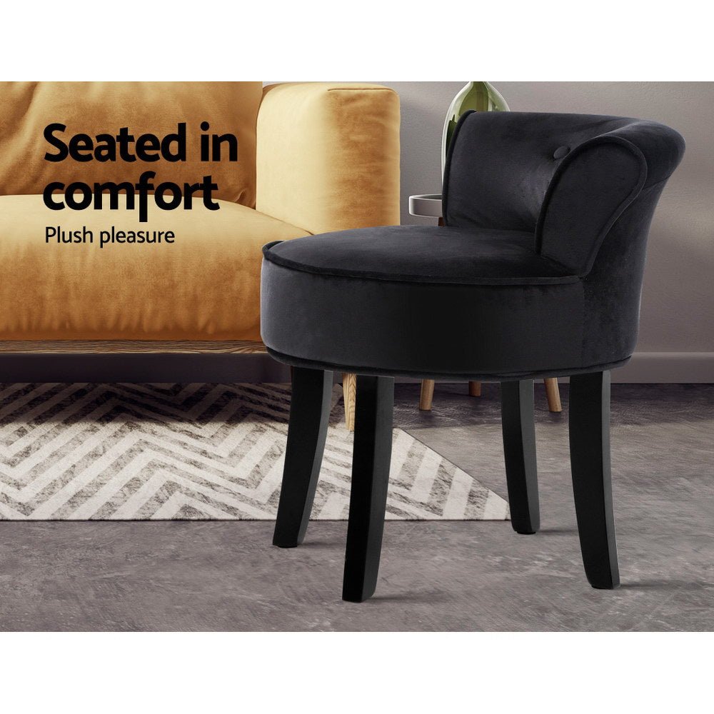 Vanity Stool Velvet Black Abella - Furniture > Living Room > Ottomans & Footstools - Rivercity House & Home Co. (ABN 18 642 972 209) - Affordable Modern Furniture Australia