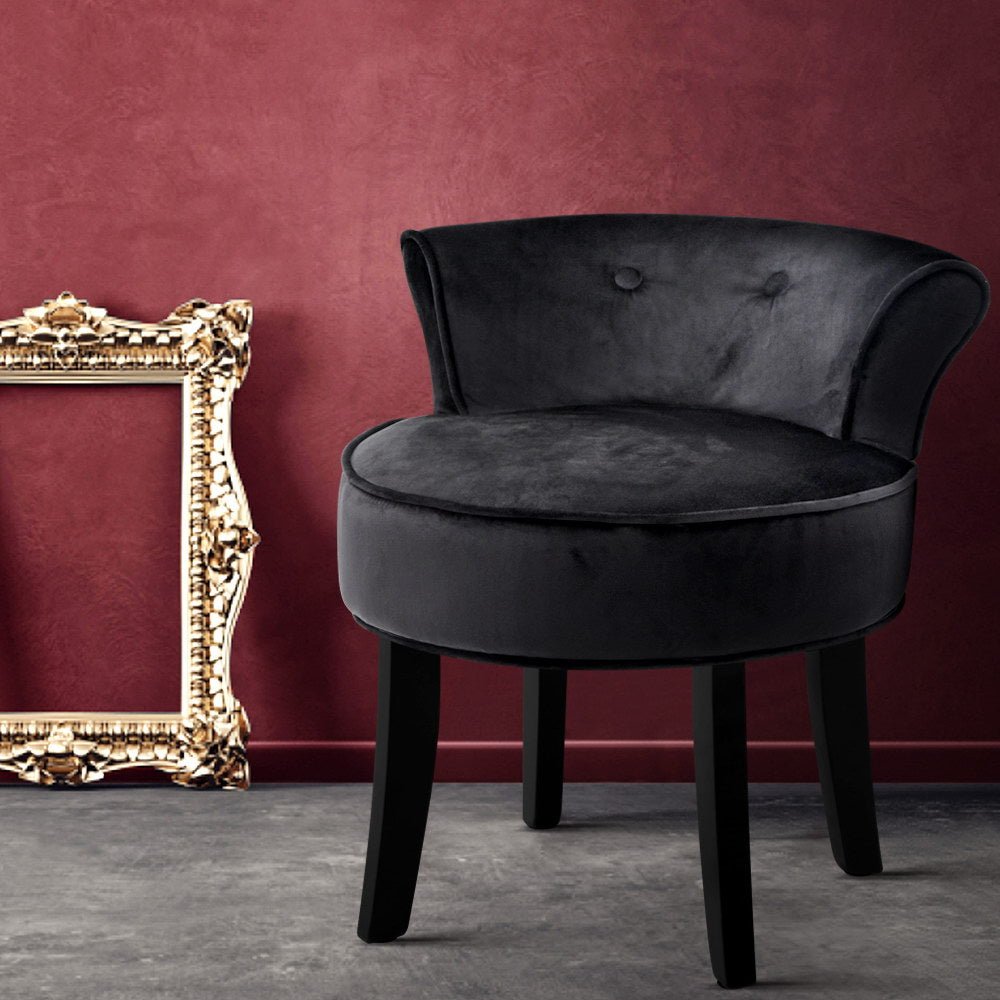 Vanity Stool Velvet Black Abella - Furniture > Living Room > Ottomans & Footstools - Rivercity House & Home Co. (ABN 18 642 972 209) - Affordable Modern Furniture Australia