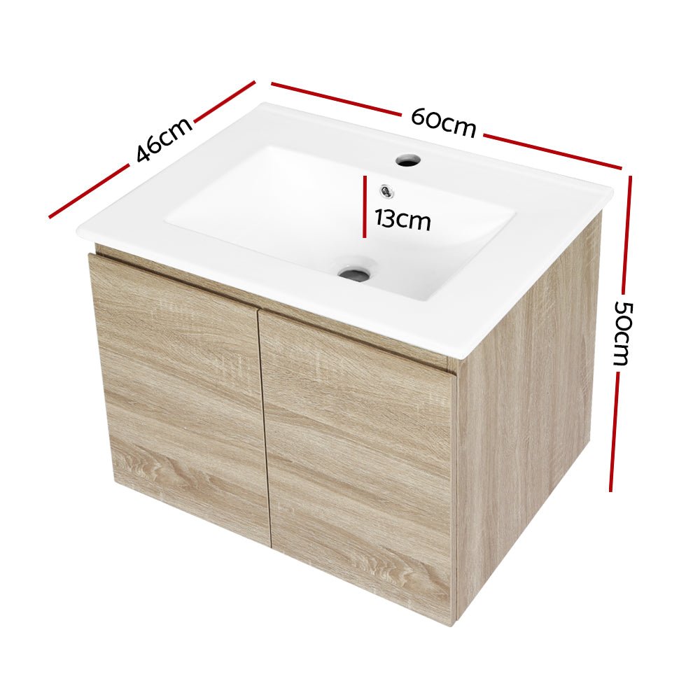 Vanity Unit 600mm with Basin Oak - Furniture > Bathroom - Rivercity House & Home Co. (ABN 18 642 972 209) - Affordable Modern Furniture Australia