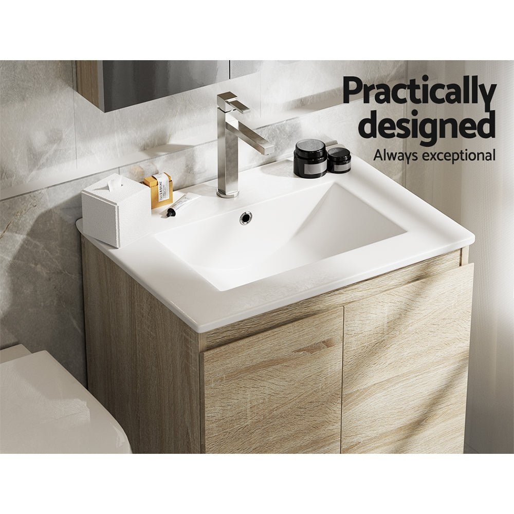Vanity Unit 600mm with Basin Oak - Furniture > Bathroom - Rivercity House & Home Co. (ABN 18 642 972 209) - Affordable Modern Furniture Australia