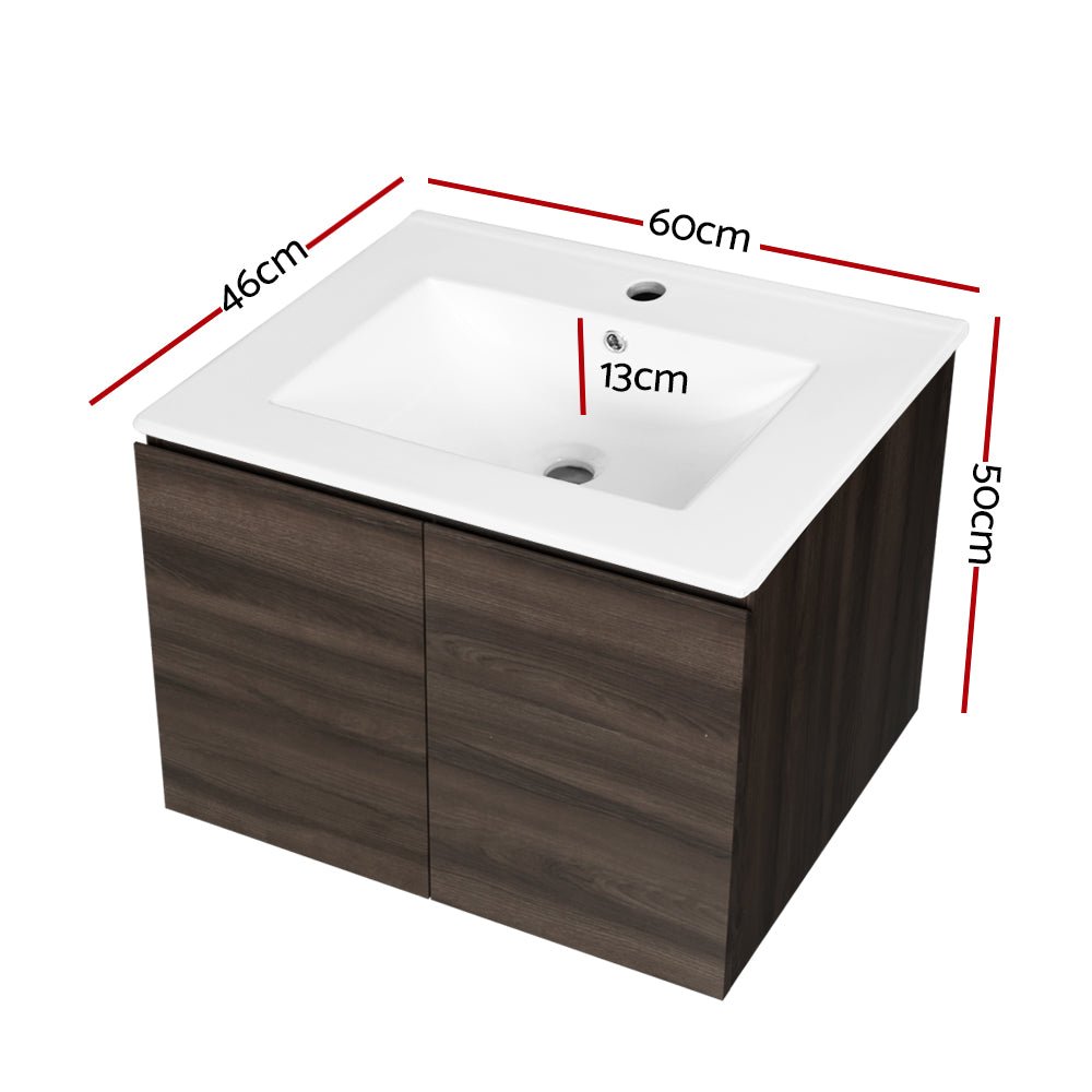 Vanity Unit 600mm with Basin Walnut - Furniture > Bathroom - Rivercity House & Home Co. (ABN 18 642 972 209) - Affordable Modern Furniture Australia