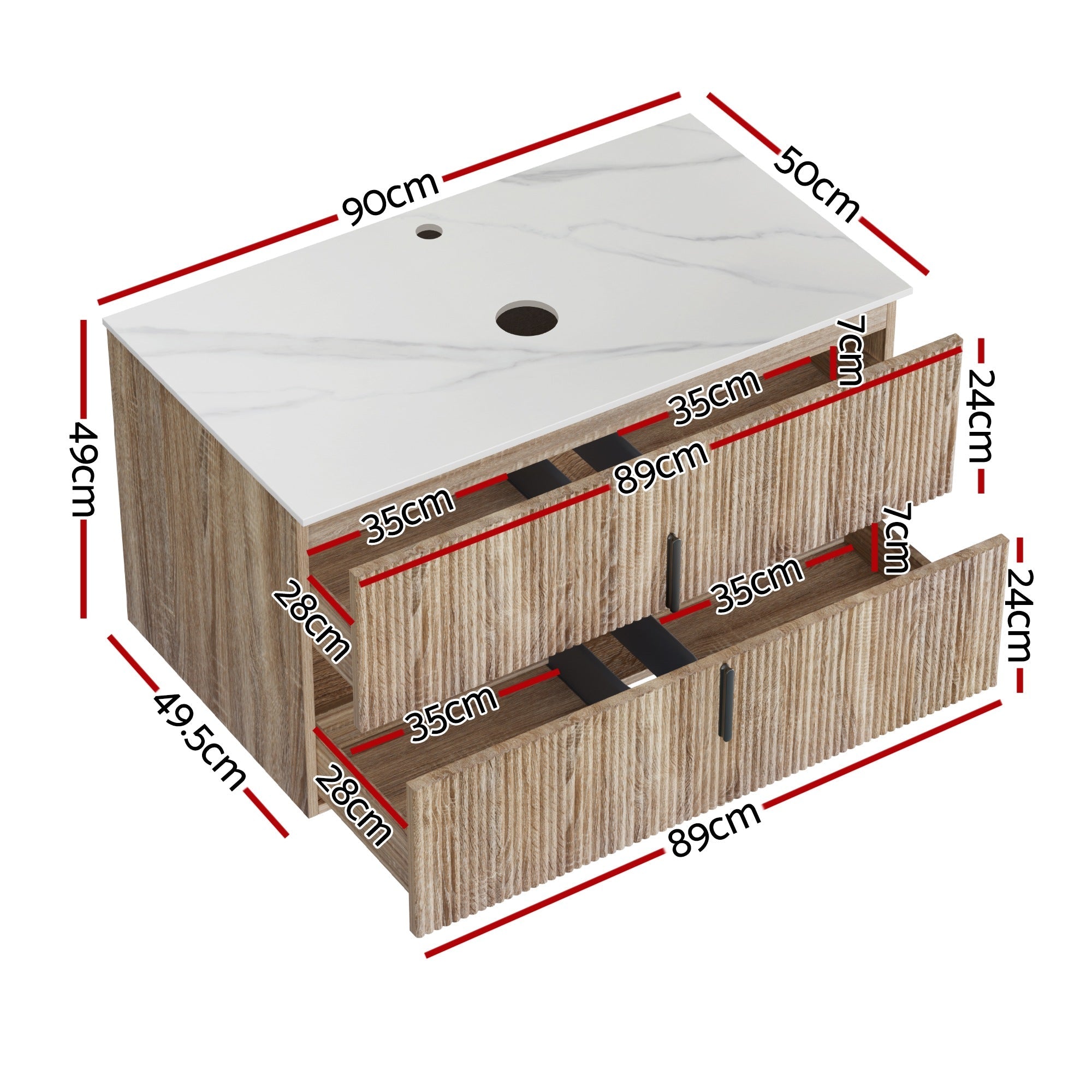 Vanity Unit 900mm Bathroom Cabinet Storage Wall Hung Timber Front Pine - Furniture > Bathroom > Vanity Units - Rivercity House & Home Co. (ABN 18 642 972 209) - Affordable Modern Furniture Australia