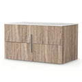 900mm Wall Hung Vanity Unit with Storage Drawers and Carrara White Countertop - Pine