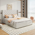 Veronica Double Size Bed Frame with Gas Lift Storage and Winged Seam Grid Headboard - Grey
