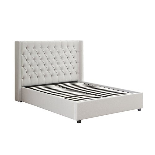 Veronica Double Size Bed Frame with Gas Lift Storage and Winged Seam Grid Headboard - Grey - Furniture > Bedroom > Beds & Bed Frames - Rivercity House & Home Co. (ABN 18 642 972 209) - Affordable Modern Furniture Australia