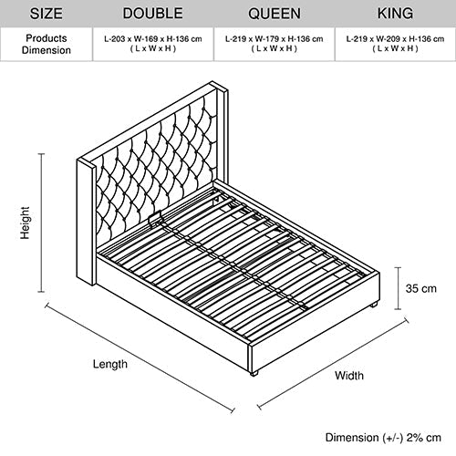 Veronica Queen Size Winged Bed Frame with Gas Lift Storage Seam Grid Pattern - Grey Linen - Furniture > Bedroom > Beds & Bed Frames - Rivercity House & Home Co. (ABN 18 642 972 209) - Affordable Modern Furniture Australia