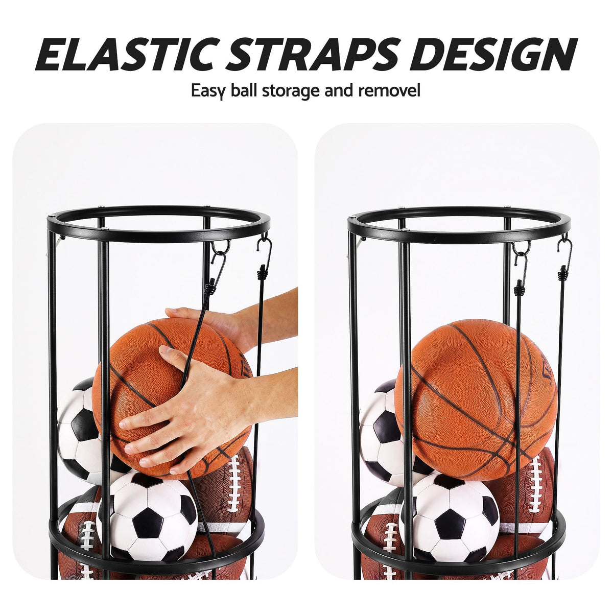 Vertical Ball Storage Rack with Wheels and 3-Tier Organiser - Black - Sports & Fitness > Exercise, Gym & Fitness > Gym Equipment & Accessories - Rivercity House & Home Co. (ABN 18 642 972 209) - Affordable Modern Furniture Australia