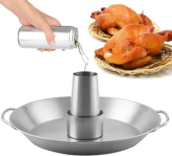 Vertical Beer Can Chicken Roaster Rack with Detachable Holder and Drip Tray 30 cm Stainless Steel - Home & Garden > BBQ > BBQ Tools - Rivercity House & Home Co. (ABN 18 642 972 209) - Affordable Modern Furniture Australia