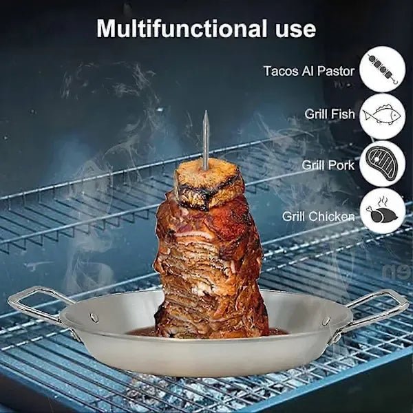 Vertical Stainless Steel Shawarma Skewer Rack with 3 Removable Spikes and Drip Pan, 23 cm - Home & Garden > BBQ > BBQs & Accessories - Rivercity House & Home Co. (ABN 18 642 972 209) - Affordable Modern Furniture Australia