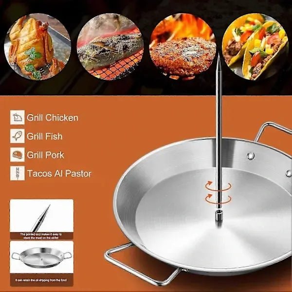 Vertical Stainless Steel Shawarma Skewer Rack with 3 Removable Spikes and Drip Pan, 23 cm - Home & Garden > BBQ > BBQs & Accessories - Rivercity House & Home Co. (ABN 18 642 972 209) - Affordable Modern Furniture Australia