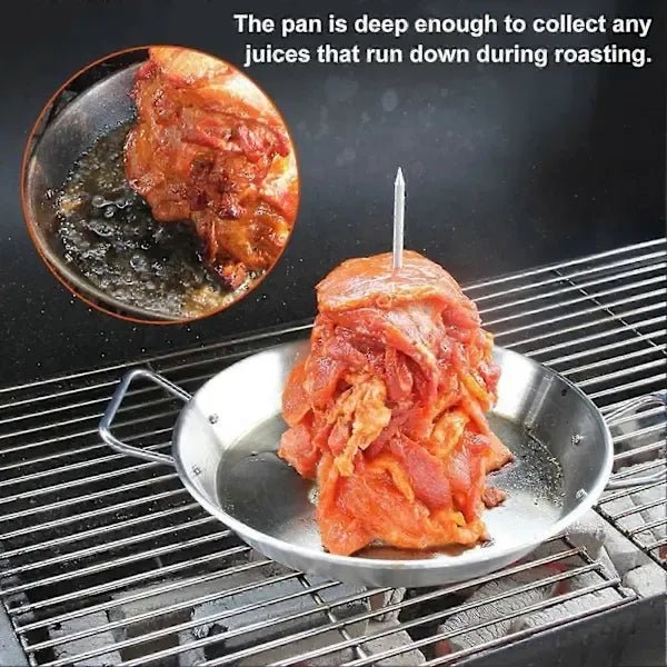 Vertical Stainless Steel Shawarma Skewer Rack with 3 Removable Spikes and Drip Pan, 23 cm - Home & Garden > BBQ > BBQs & Accessories - Rivercity House & Home Co. (ABN 18 642 972 209) - Affordable Modern Furniture Australia
