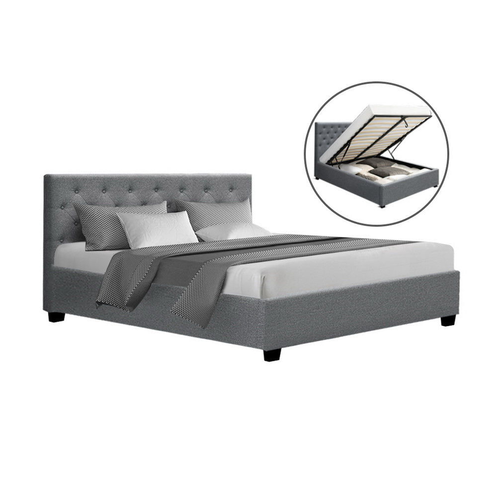 VILA Queen Size Gas Lift Bed Frame - Grey - Furniture > Bedroom > Beds & Bed Frames - Rivercity House & Home Co. (ABN 18 642 972 209) - Affordable Modern Furniture Australia