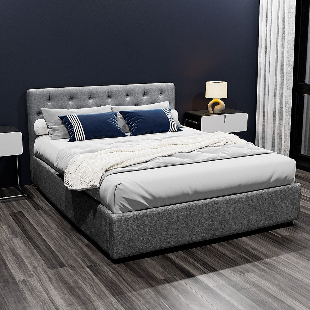 VILA Queen Size Gas Lift Bed Frame - Grey - Furniture > Bedroom > Beds & Bed Frames - Rivercity House & Home Co. (ABN 18 642 972 209) - Affordable Modern Furniture Australia