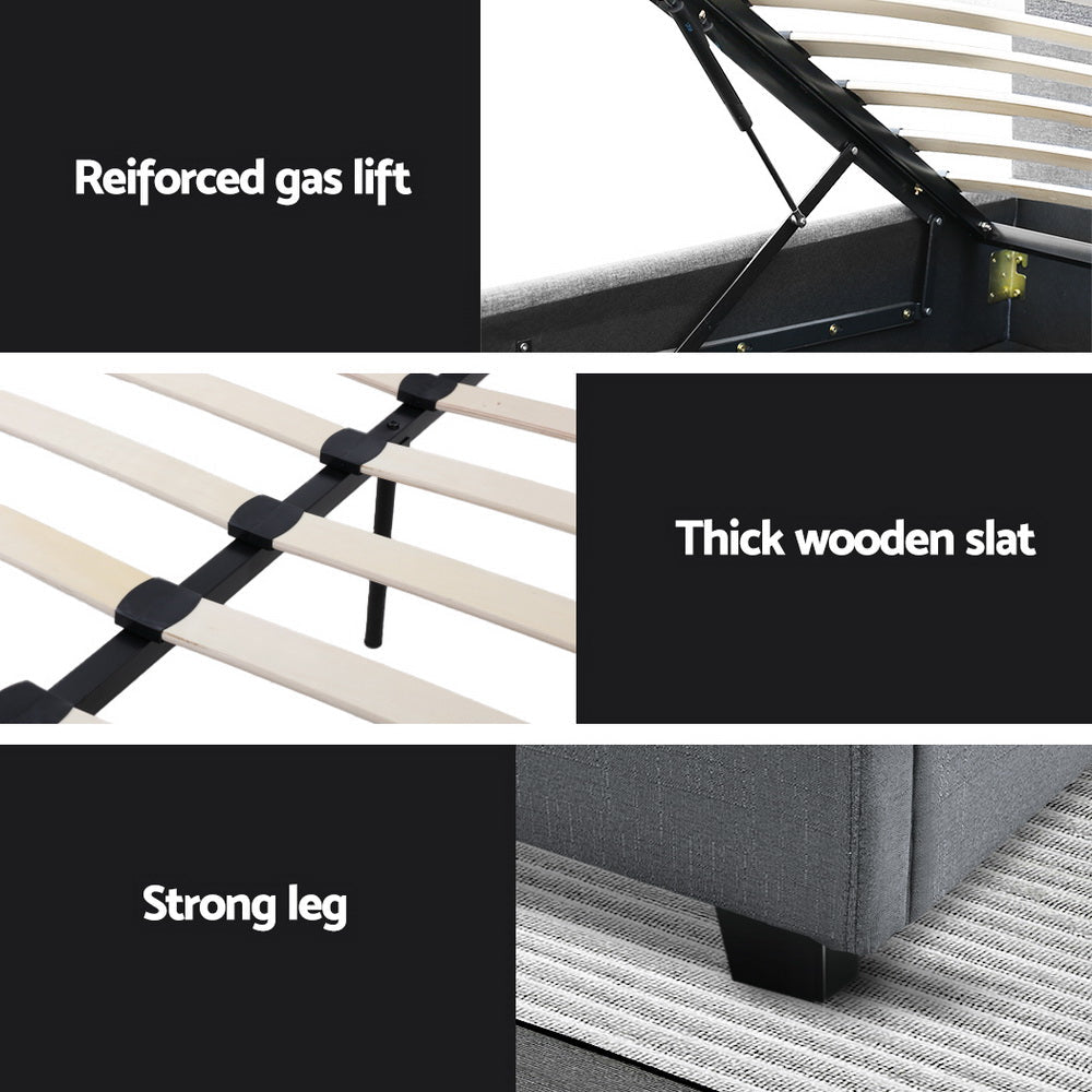 VILA Queen Size Gas Lift Bed Frame - Grey - Furniture > Bedroom > Beds & Bed Frames - Rivercity House & Home Co. (ABN 18 642 972 209) - Affordable Modern Furniture Australia