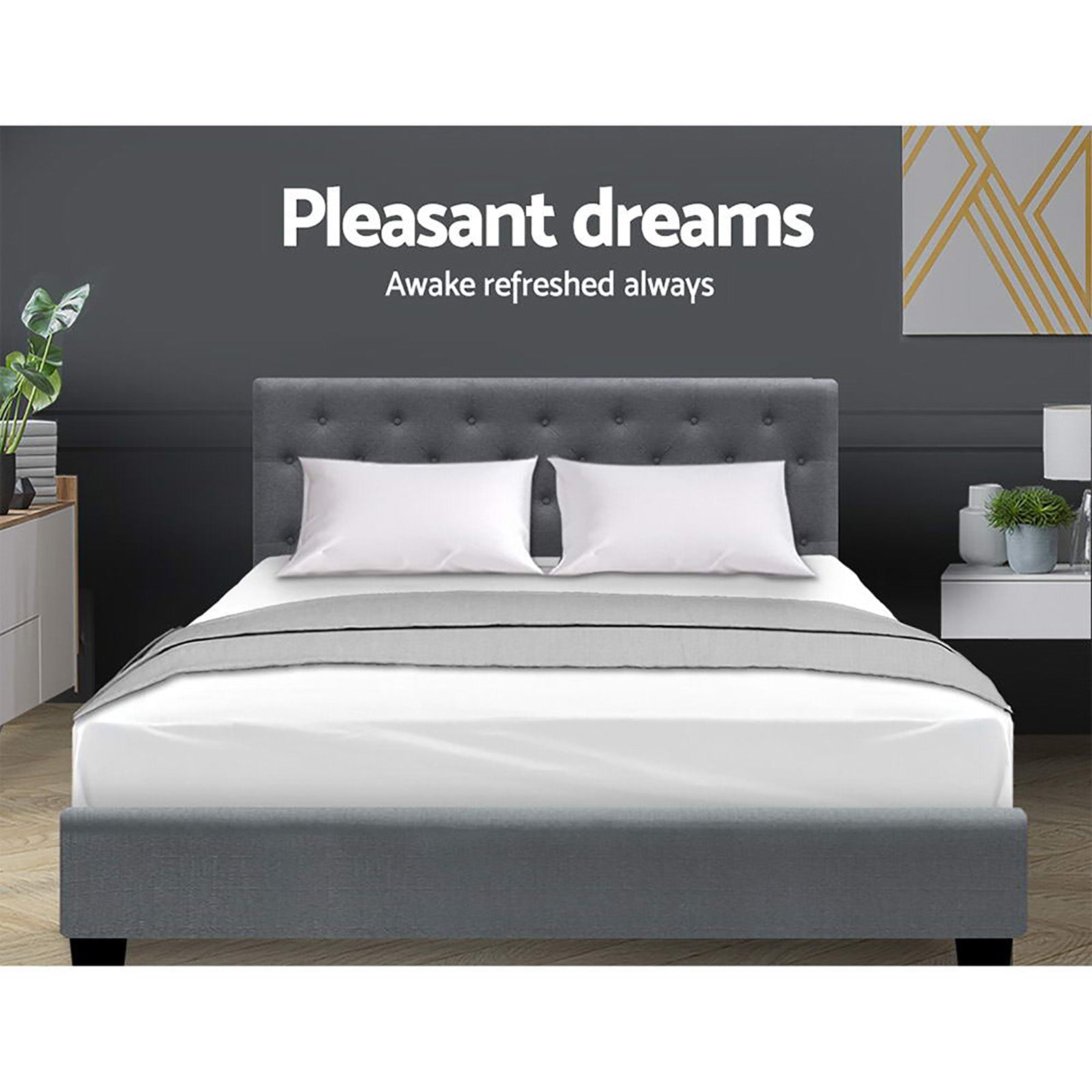 VILA Queen Size Gas Lift Bed Frame - Grey - Furniture > Bedroom > Beds & Bed Frames - Rivercity House & Home Co. (ABN 18 642 972 209) - Affordable Modern Furniture Australia