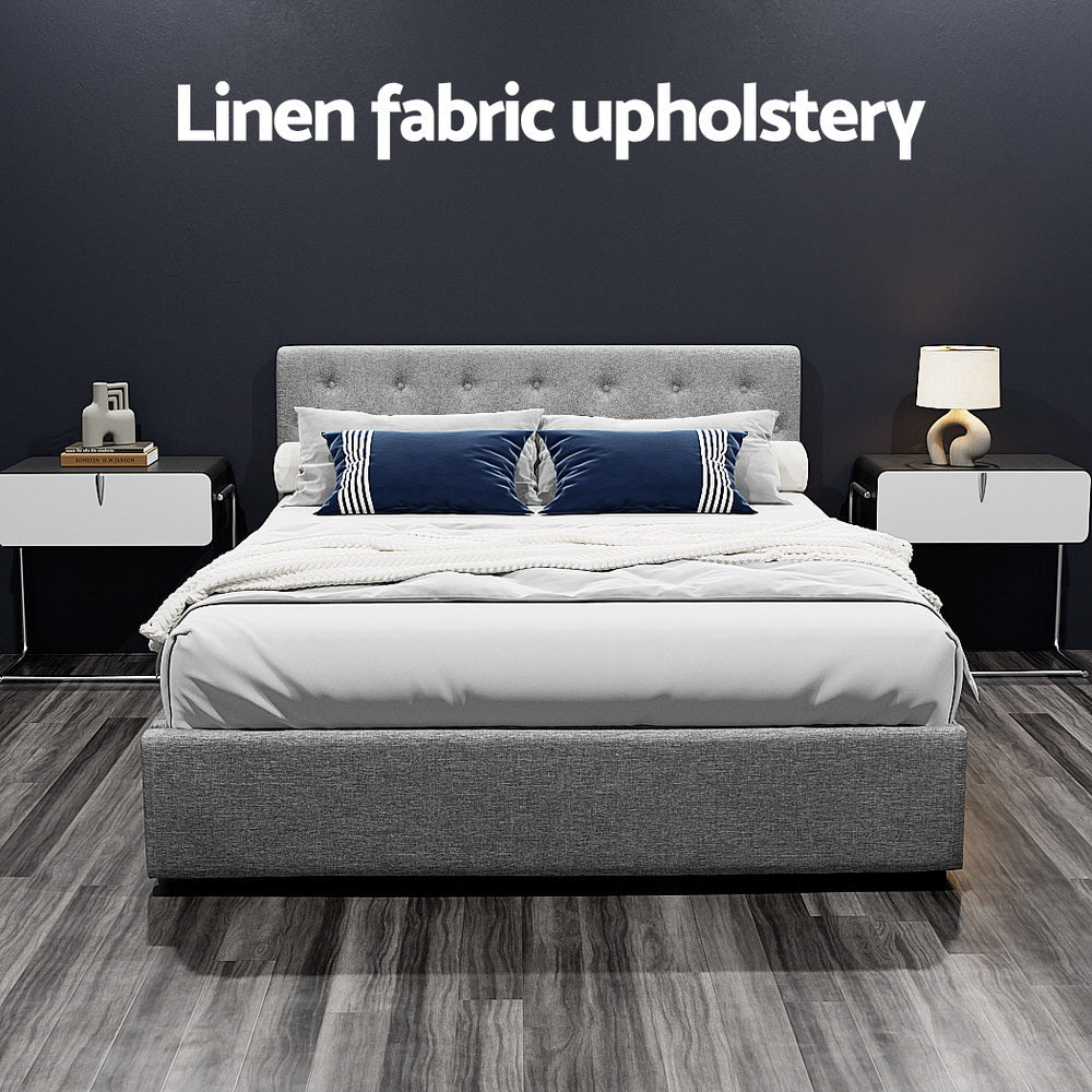 VILA Queen Size Gas Lift Bed Frame - Grey - Furniture > Bedroom > Beds & Bed Frames - Rivercity House & Home Co. (ABN 18 642 972 209) - Affordable Modern Furniture Australia