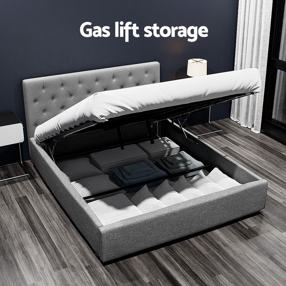 VILA Queen Size Gas Lift Bed Frame - Grey - Furniture > Bedroom > Beds & Bed Frames - Rivercity House & Home Co. (ABN 18 642 972 209) - Affordable Modern Furniture Australia
