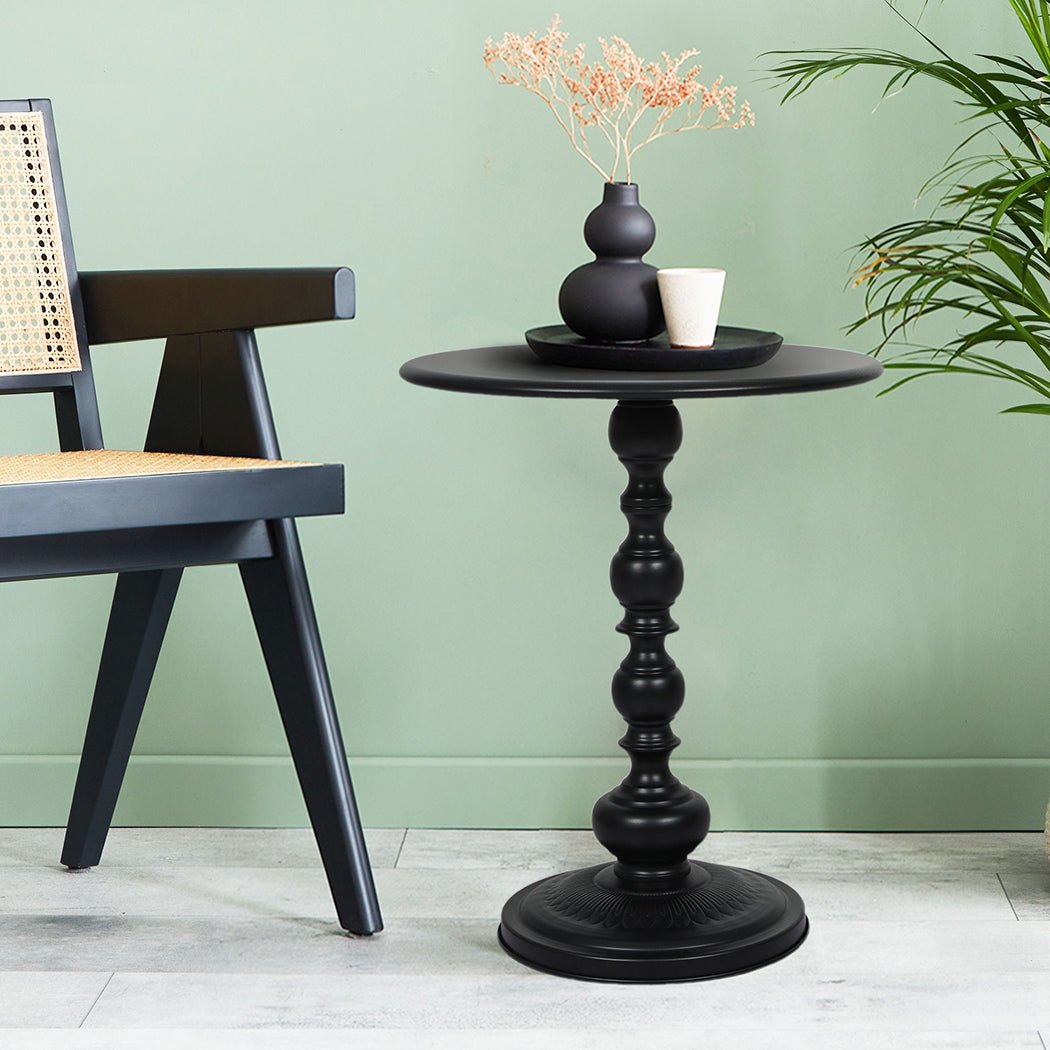 Vintage Round Metal Side Table with End Design - Black - Rivercity House & Home Co. (ABN 18 642 972 209) - Affordable Modern Furniture Australia