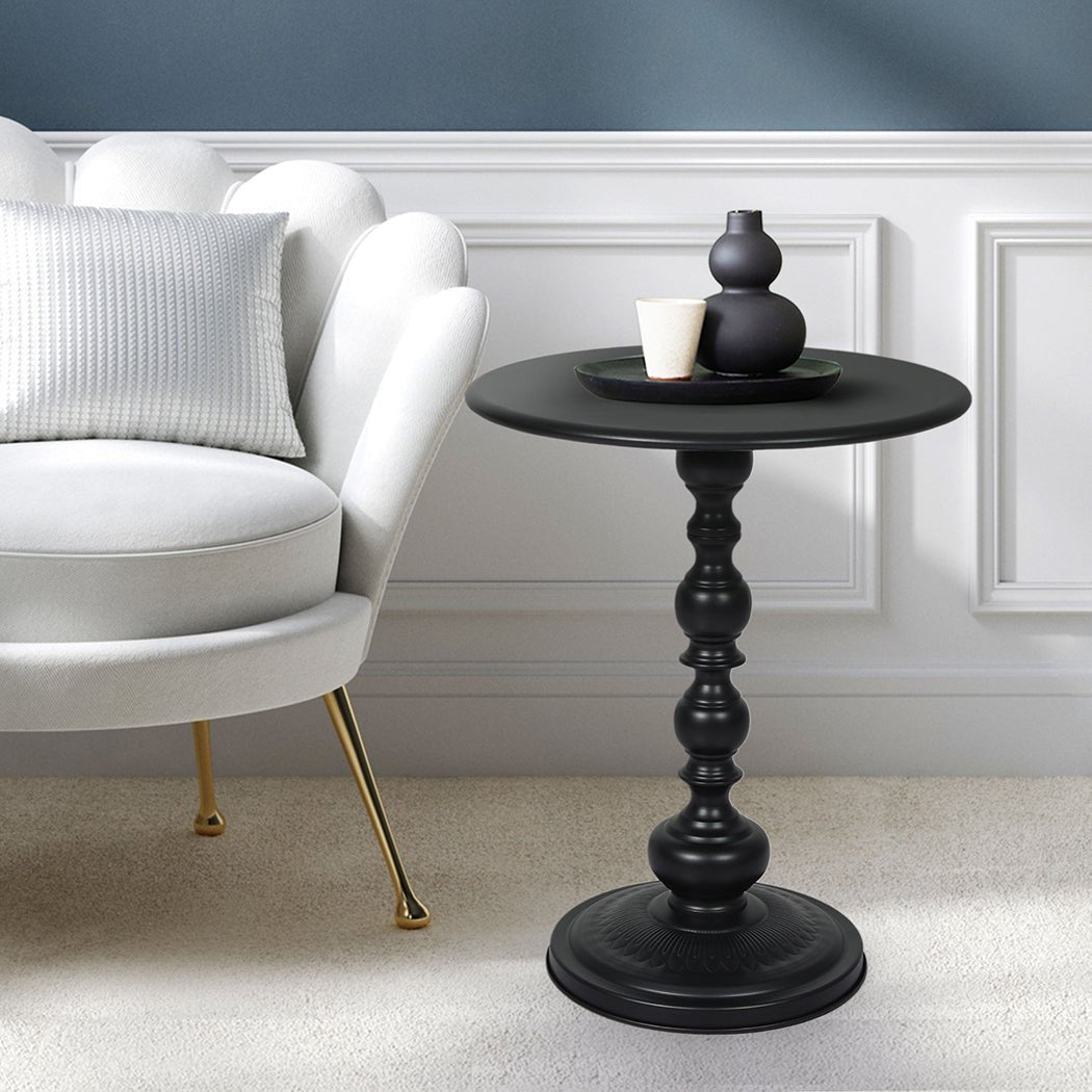 Vintage Round Metal Side Table with End Design - Black - Rivercity House & Home Co. (ABN 18 642 972 209) - Affordable Modern Furniture Australia