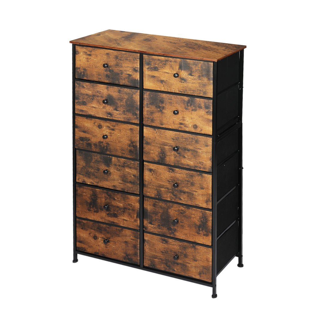 Vintage Storage Cabinet Tower Chest 12 Drawers with Steel Frame - Brown - Rivercity House & Home Co. (ABN 18 642 972 209) - Affordable Modern Furniture Australia